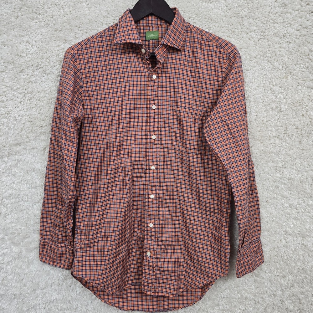Sid Mashburn Button Down Shirt Men's Medium Orange Blue Plaid Slim Fit Office